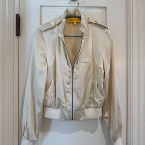 Catherine Malandrino Cream Cotton Silk Bomber Jacket